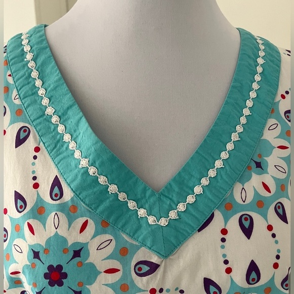 LA LINGERIE Tunic Nightgown 3/4 Sleeve 100% Cotton Mandala Pattern Embroidery - Picture 6 of 13